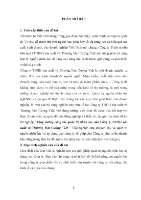 Tăng cường công tác quản trị nhân lực của công ty tnhh sản xuất và thương mại cường việt