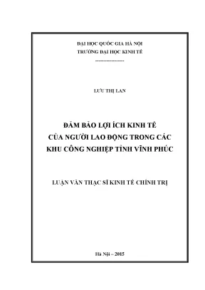 Luận văn thạc sĩ đảm bảo lợi ích kinh tế của người lao động trong các khu công nghiệp tỉnh vĩnh phúc