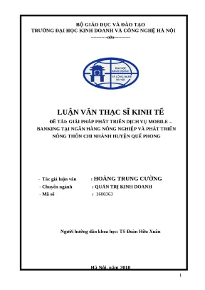 Luận văn thạc sĩ phát triển dịch vụ mobile banking tại ngân hàng nông nghiệp và phát triển nông thôn chi nhánh huyện quế phong
