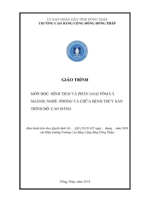 Giáo trình hình thái và phân loại tôm cá nghề phòng và chữa bệnh thuỷ sản cao đẳng