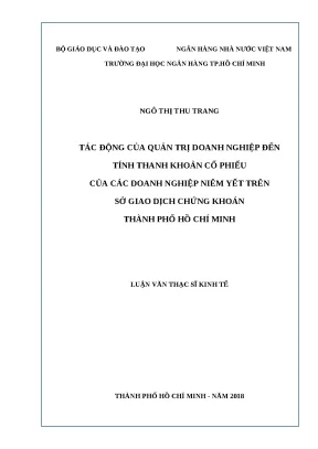 0219 tác động của quản trị dn đến tính thanh khoản cổ phiếu của các dn niêm yết trên sgd ck tp hcm luận văn thạc sĩ tcnh ngô thị thu trang trần quốc tuấn