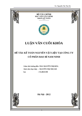 Luận văn tốt nghiệp kế toán nguyên vật liệu tại công ty cổ phần bao bì nam ninh