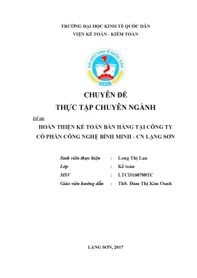 Chuyên đề thực tập hoàn thiện kế toán bán hàng tại công ty cổ phần công nghệ bình minh cn lạng sơn