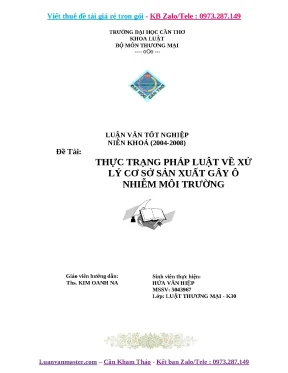Khóa luận tốt nghiệp thực trạng pháp luật về xử lý cơ sở sản xuất gây ô nhiễm môi trường