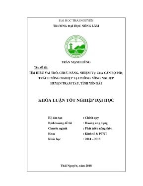 Khóa luận tốt nghiệp tìm hiểu vai trò chức năng nhiệm vụ của cán bộ phụ trách nông nghiệp tại phòng nông nghiệp huyện trạm tấu tỉnh yên bái