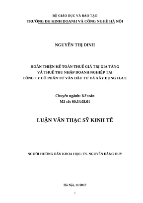 Luận văn thạc sĩ kế toán thuế giá trị gia tăng và thuế thu nhập doanh nghiệp tại công ty cổ phần tư vấn đầu tư và xây dựng