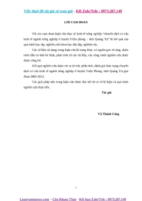 Luận văn chuyển dịch cơ cấu kinh tế ngành nông nghiệp ở huyện triệu phong tỉnh quảng trị