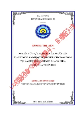 Nghiên cứu sự tham gia của người dân địa phương vào hoạt động du lịch cộng đồng tại xã quảng lợi huyện quảng điền tỉnh thừa thiên huế
