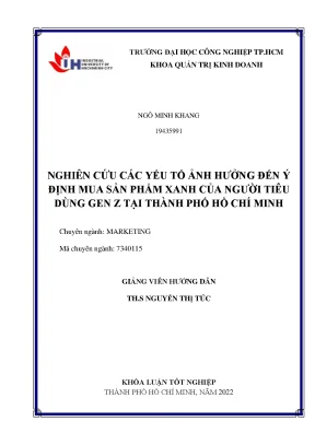 Nghiên cứu các yếu tố ảnh hưởng đến ý định mua sản phẩm xanh của người tiêu dùng gen z tại thành phố hồ chí minh