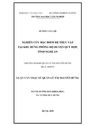 Luận văn thạc sĩ hay nghiên cứu đặc điểm hệ thực vật tại khu rừng phòng hộ huyện quỳ hợp tỉnh nghệ an