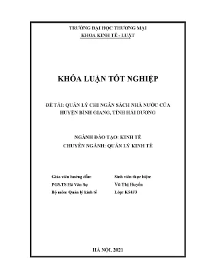 Khóa luận quản lý chi ngân sách nhà nước của huyện bình giang tỉnh hải dương