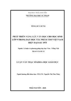 Luận văn thạc sĩ hay phát triển năng lực văn học cho học sinh lớp 9 trong dạy học tác phẩm thơ việt nam hiện đại sau 1975