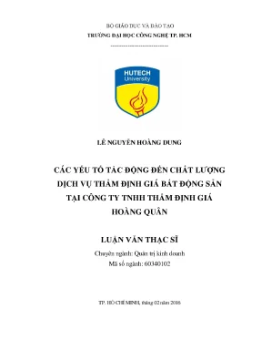 Luận văn thạc sĩ hay nghiên cứu các yếu tố tác động đến chất lượng dịch vụ thẩm định giá bất động sản tại công ty tnhh thẩm định giá hoàng quân