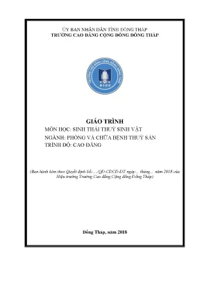 Giáo trình sinh thái thuỷ sinh vật nghề phòng và chữa bệnh thuỷ sản cao đẳng