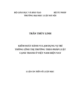 Luận văn thạc sỹ kiểm soát hành vi lạm dụng vị trí thống lĩnh thị trường theo pháp luật cạnh tranh ở việt nam hiện nay