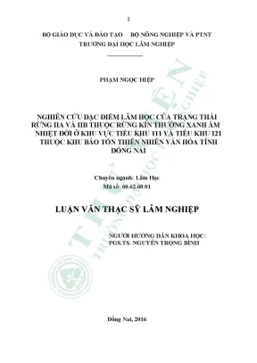 Luận văn thạc sĩ hay nghiên cứu đặc điểm lâm học của trạng thái rừng iia và iib thuộc rừng kín thường xanh ẩm nhiệt đới ở khu vực tiểu khu 111 và tiểu khu 121 thuộc khu bảo tồn thiên nhiên văn hóa tỉnh đồng nai