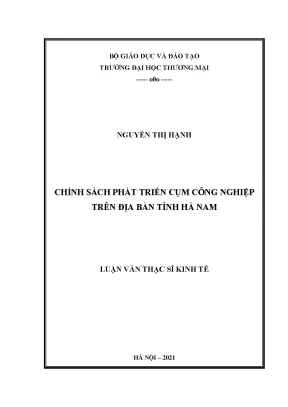 Luận văn thạc sĩ chính sách phát triển cụm công nghiệp trên địa bàn tỉnh hà nam