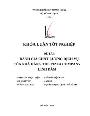 Khóa luận tốt nghiệp chuyên nghành quản trị nhà hàng khách sạn