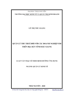 Luận văn thạc sĩ hay quản lý thu thuế đối với các doanh nghiệp fdi trên địa bàn tỉnh bắc giang