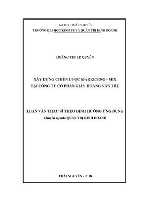 Luận văn thạc sĩ hay xây dựng chiến lược marketing mix tại công ty cổ phần giấy hoàng văn thụ
