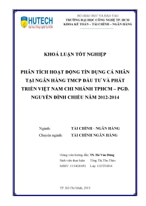 Luận văn thạc sĩ hay phân tích hoạt động tín dụng cá nhân tại ngân hàng tmcp đầu tư và phát triển việt nam chi nhánh tp hcm pgd nguyễn đình chiểu năm 2012 2014