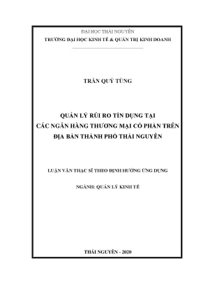 Luận văn thạc sĩ hay quản lý rủi ro tín dụng tại các ngân hàng thương mại cổ phần trên địa bàn thành phố thái nguyên