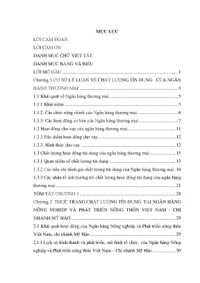 Luận văn chất lượng tín dụng tại ngân hàng nông nghiệp và phát triển nông thôn việt nam chi nhánh mỹ hào