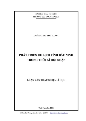 Luận văn thạc sĩ hay phát triển du lịch tỉnh bắc ninh trong thời kì hội nhập