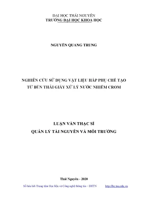 Luận văn thạc sĩ hay nghiên cứu sử dụng vật liệu hấp phụ chế tạo từ bùn thải giấy xử lý nước nhiễm crom