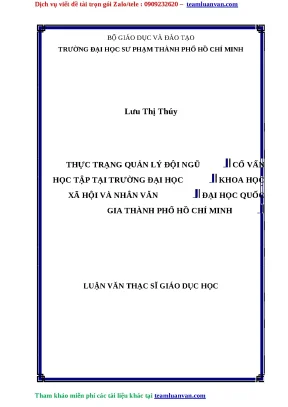 Luận văn thực trạng quản lý đội ngũ cố vấn học tập tại trường đại học khoa học xã hội và nhân văn đại học quốc gia thành phố hồ chí minh