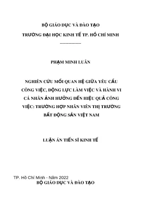 Luận án tiến sĩ kinh tế nghiên cứu mối quan hệ giữa yêu cầu công việc động lực làm việc và hành vi cá nhân ảnh hưởng đến hiệu quả công việc trường hợp nhân viên thị trường bất