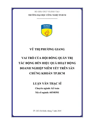 Luận văn thạc sĩ kế toán vai trò của hội đồng quản trị tác động đến hiệu quả hoạt động doanh nghiệp niêm yết trên sàn chứng khoán thành phố hồ chí minh