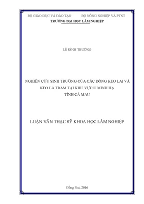 Luận văn thạc sĩ hay nghiên cứu sinh trưởng của các dòng keo lai và keo lá tràm tại khu vực u minh hạ tỉnh cà mau