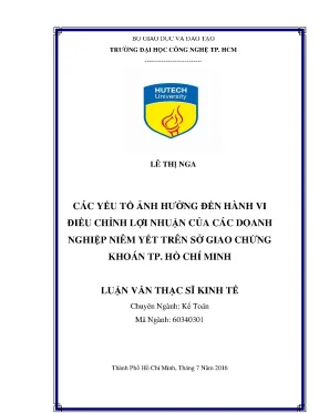 Luận văn thạc sĩ kế toán các yếu tố ảnh hưởng đến hành vi điều chỉnh lợi nhuận của các doanh nghiệp niêm yết trên sở giao dịch chứng khoán thành phố hồ chí minh
