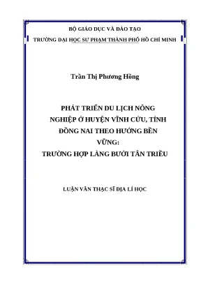 Luận văn thạc sỹ phát triển du lịch nông nghiệp ở huyện vĩnh cửu tỉnh đồng nai theo hướng bền vững