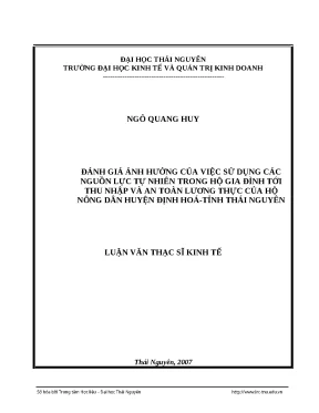 Luận văn thạc sỹ đánh giá ảnh hưởng của việc sử dụng các nguồn lực tự nhiên trong hộ gia đình tới thu nhập và an toàn lương thực của hộ nông dân huyện định hoá tỉnh thái nguyên