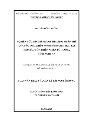 Luận văn thạc sĩ hay nghiên cứu đặc điểm sinh thái học quần thể của các loài khỉ cercopithecinae gray 1821 tại khu bảo tồn thiên nhiên pù huống tỉnh nghệ an