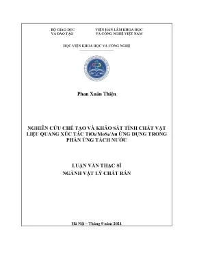 Luận văn thạc sĩ nghiên cứu chế tạo và khảo sát tính chất vật liệu quang xúc tác tio2mos2au ứng dụng trong phản ứng tách nước