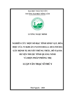 Luận văn thạc sĩ hay nghiên cứu một số đặc tính sinh vật hóa học của vi khuẩn pasteurella multocida gây bệnh tụ huyết trùng trâu bò tại ba huyện thuộc tỉnh quảng ninh và biện pháp phòng trị