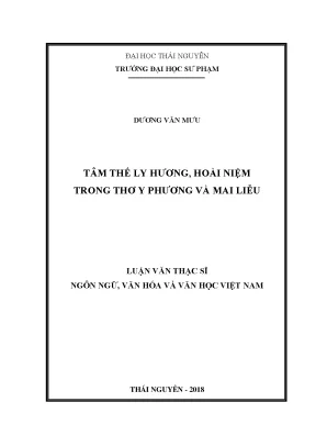 Luận văn thạc sĩ hay tâm thế ly hương hoài niệm trong thơ y phương và mai liễu