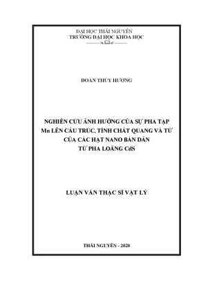 Luận văn thạc sĩ hay nghiên cứu ảnh hưởng của sự pha tạp mn lên cấu trúc tính chất quang và từ của các hạt nano bán dẫn từ pha loàng cds
