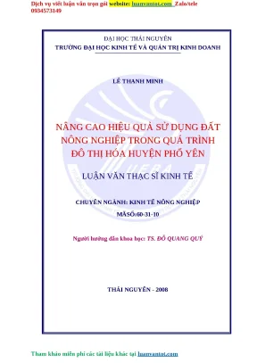 Luận văn thạc sỹ nâng cao hiệu quả sử dụng đất nông nghiệp trong quá trình đô thị hóa huyện phổ yên