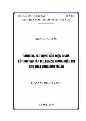 Luận văn thạc sĩ y học đánh giá tác dụng của điện châm kết hợp bài tập mc kenzie trong điều trị đau thắt lưng đơn thuần
