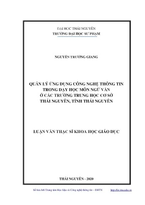 Luận văn thạc sĩ hay quản lý ứng dụng công nghệ thông tin trong dạy học môn ngữ văn ở các trường trung học cơ sở thái nguyên tỉnh thái nguyên