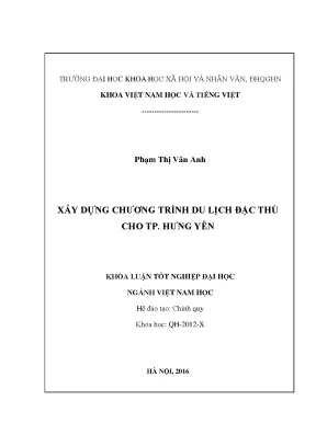 Luận văn thạc sĩ hay xây dựng chương trình du lịch đặc thù cho tp hưng yên