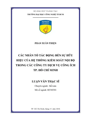 Luận văn thạc sĩ kế toán các nhân tố tác động đến sự hữu hiệu của hệ thống kiểm soát nội bộ trong các công ty dịch vụ công ích tp hồ chí minh