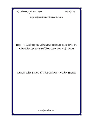 Luận văn thạc sỹ hiệu quả sử dụng vốn kinh doanh tại công ty cổ phần dịch vụ đường cao tốc việt nam