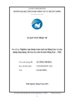 Luận văn thạc sĩ hay nghiên cứu thuật toán tách từ tiếng lào và xây dựng ứng dụng hỗ trợ tra cứu từ mới tiếng lào việt
