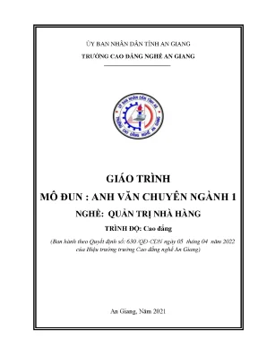Giáo trình anh văn chuyên ngành 1 nghề quản trị nhà hàng trình độ cao đẳng