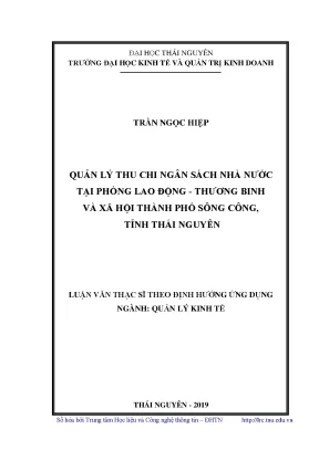 Luận văn thạc sĩ hay quản lý thu chi ngân sách nhà nước tại phòng lao động thương binh và xã hội thành phố sông công tỉnh thái nguyên